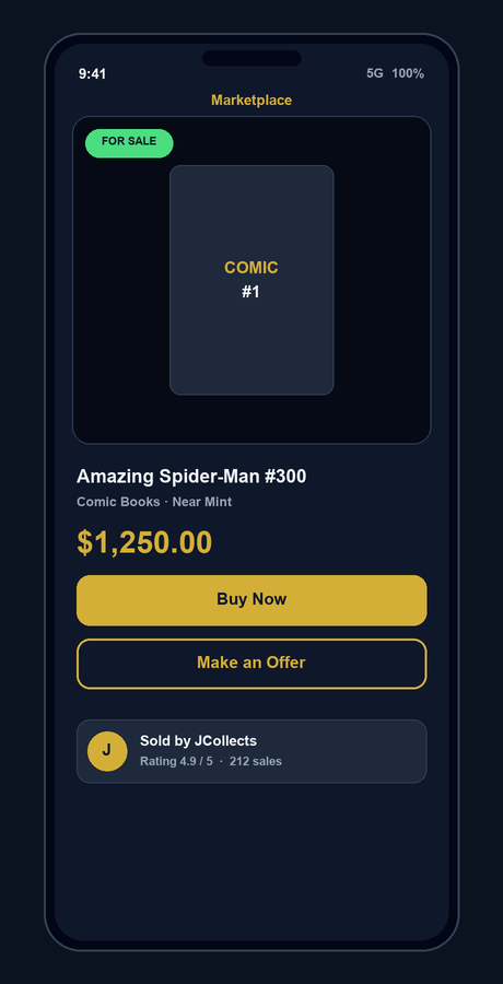 Marketplace listing with Buy Now and Make an Offer buttons